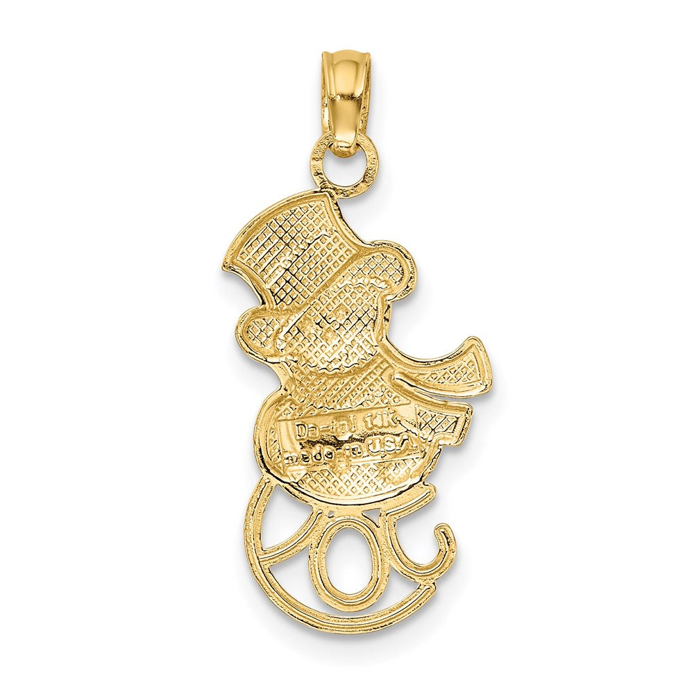 14K Yellow & Rhodium And Snowman W/Joy Pendant