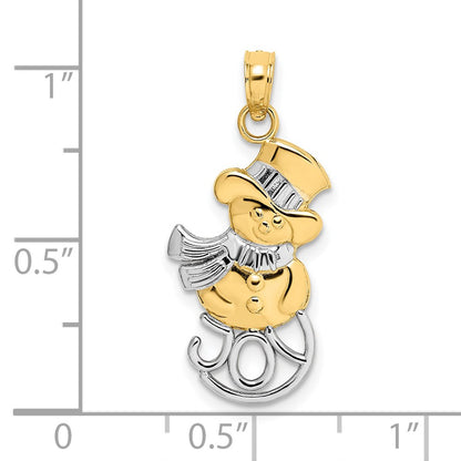 14K Yellow & Rhodium And Snowman W/Joy Pendant