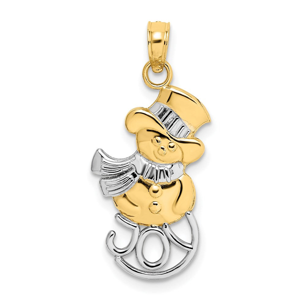 14K Yellow & Rhodium And Snowman W/Joy Pendant