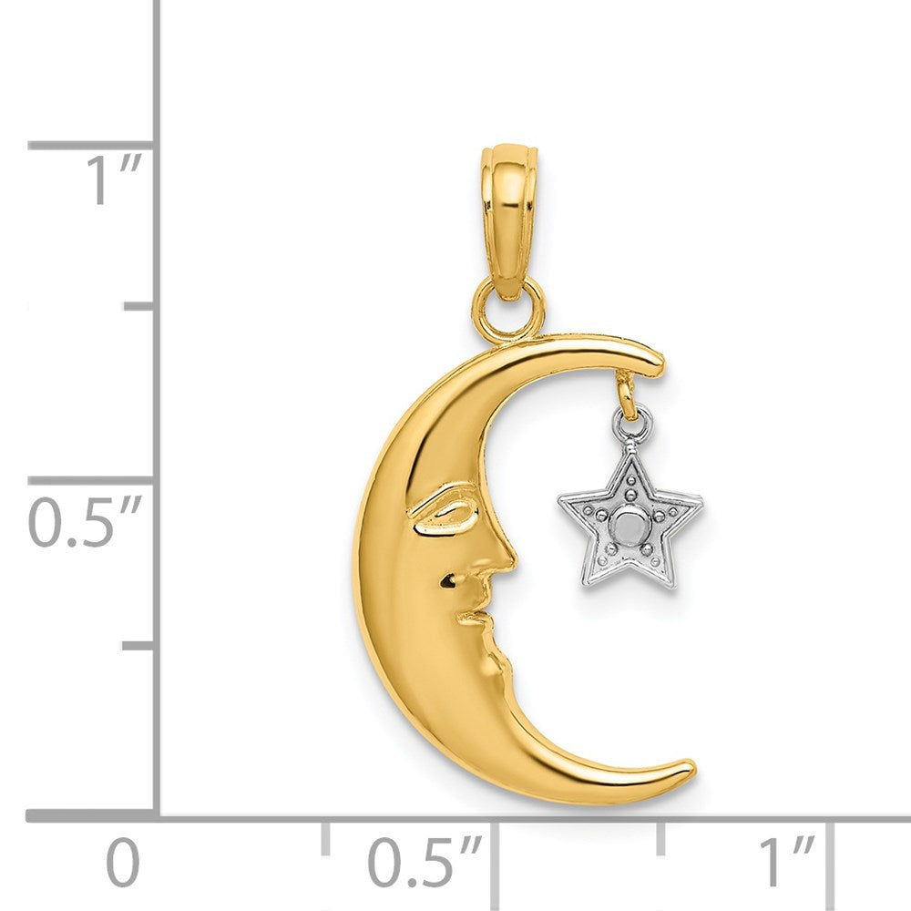 14K Two-Tone Half Moon W/Star Moveable Charm