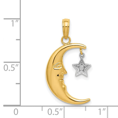 14K Two-Tone Half Moon W/Star Moveable Charm