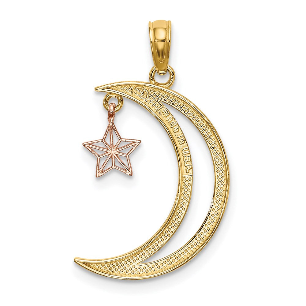 14K Two-Tone W/White Rhodium Moon W/Star Moveable Charm