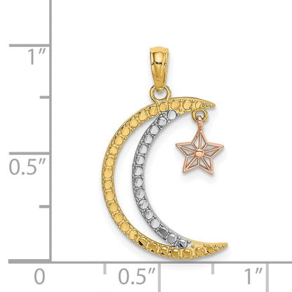 14K Two-Tone W/White Rhodium Moon W/Star Moveable Charm