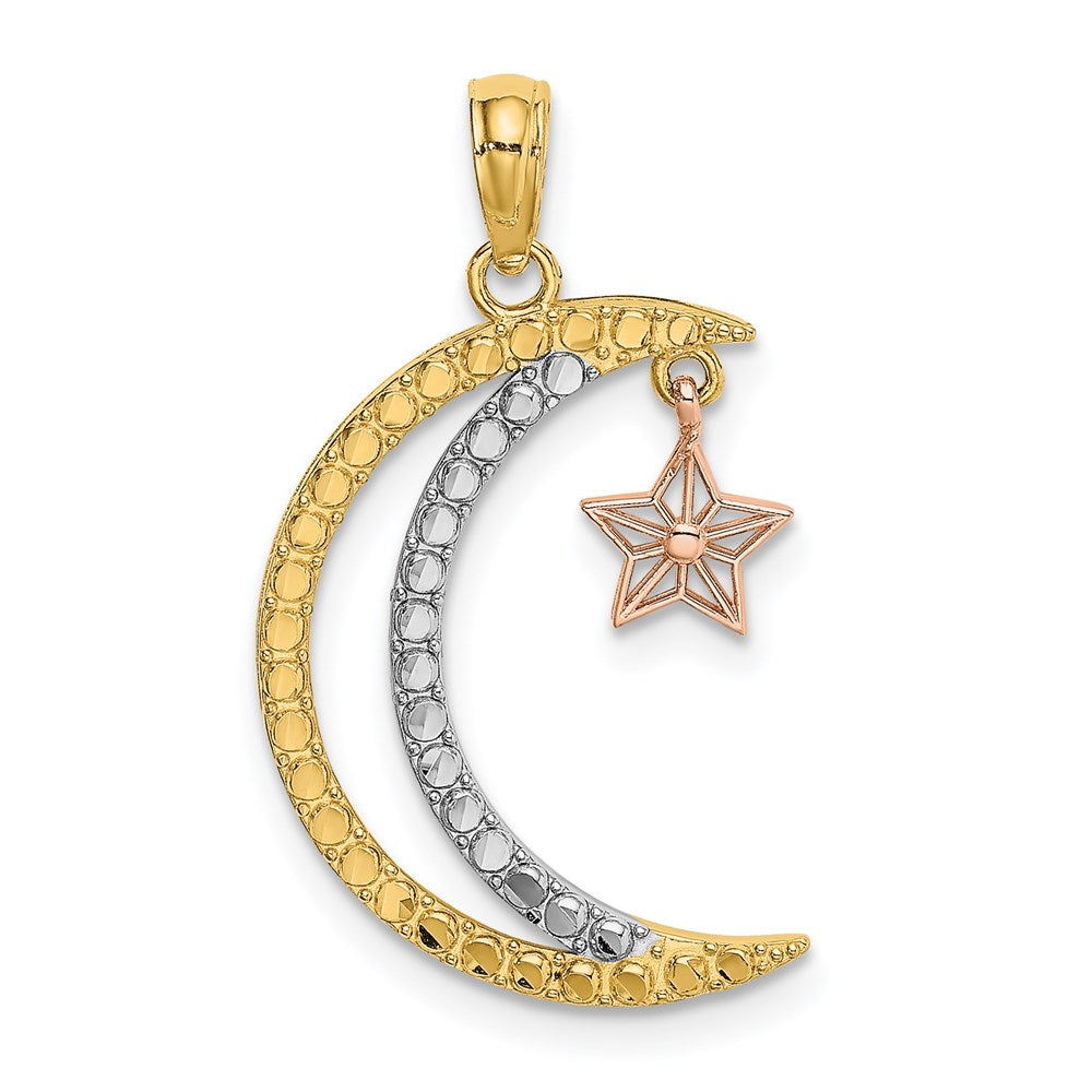 14K Two-Tone W/White Rhodium Moon W/Star Moveable Charm