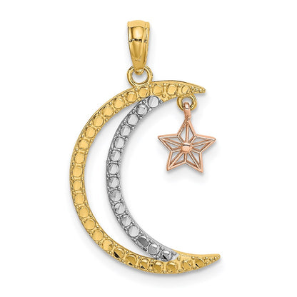 14K Two-Tone W/White Rhodium Moon W/Star Moveable Charm