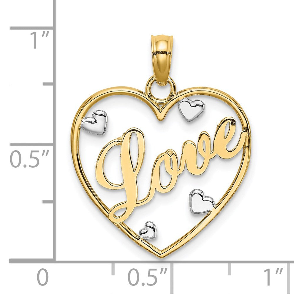 14K Yellow & Rhodium W/Rhodium Love W/Hearts Pendant