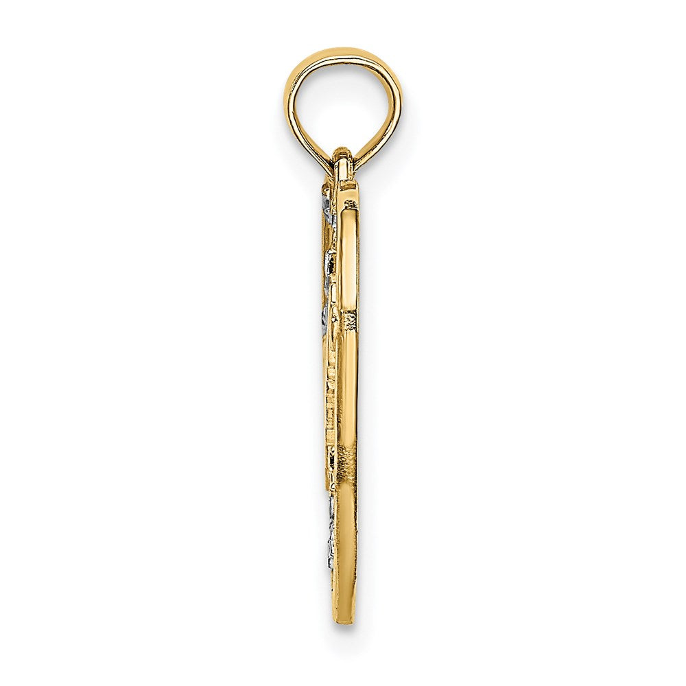 14K Yellow & Rhodium W/Rhodium Diamond-Cut Dream Heart With Stars Charm