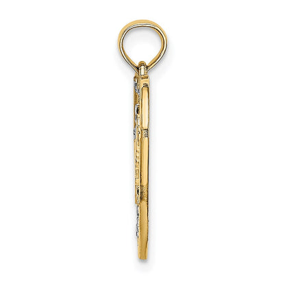 14K Yellow & Rhodium W/Rhodium Diamond-Cut Dream Heart With Stars Charm