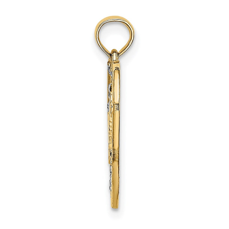14K Yellow & Rhodium W/Rhodium Diamond-Cut Dream Heart With Stars Charm