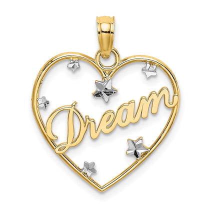 14K Yellow & Rhodium W/Rhodium Diamond-Cut Dream Heart With Stars Charm