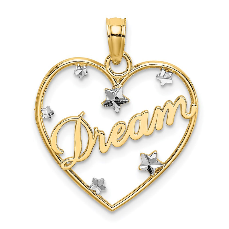 14K Yellow & Rhodium W/Rhodium Diamond-Cut Dream Heart With Stars Charm
