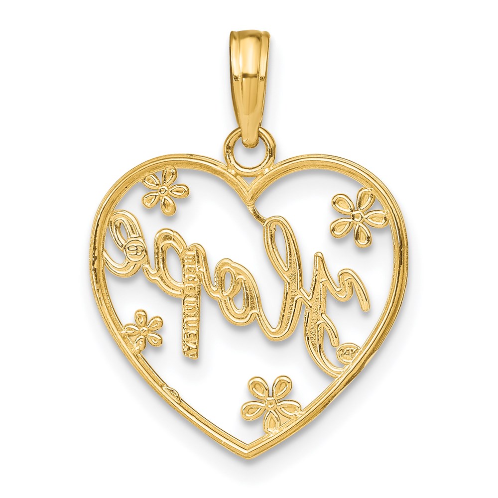 14K Yellow & Rhodium W/Rhodium Hope In Heart W/Flowers Charm