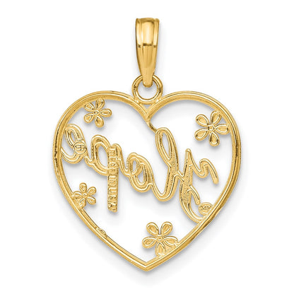 14K Yellow & Rhodium W/Rhodium Hope In Heart W/Flowers Charm