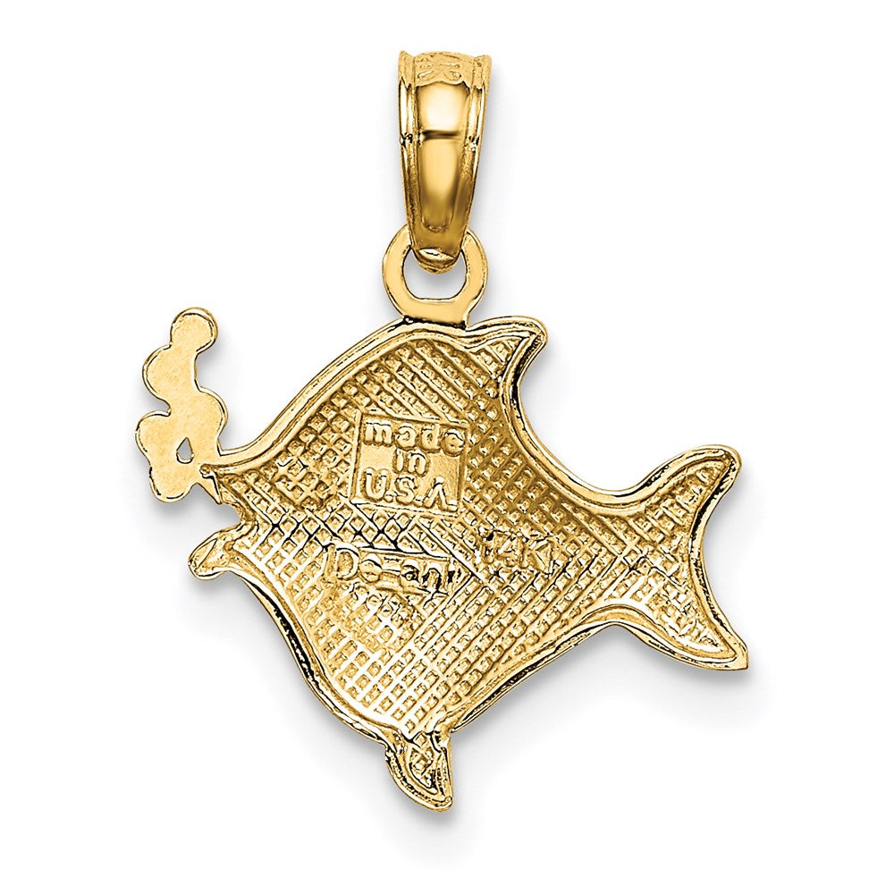 14K Yellow & Rhodium With White 2-D Fish W/ Bubbles Charm