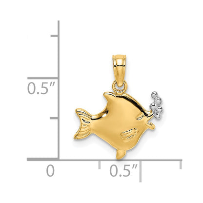 14K Yellow & Rhodium With White 2-D Fish W/ Bubbles Charm