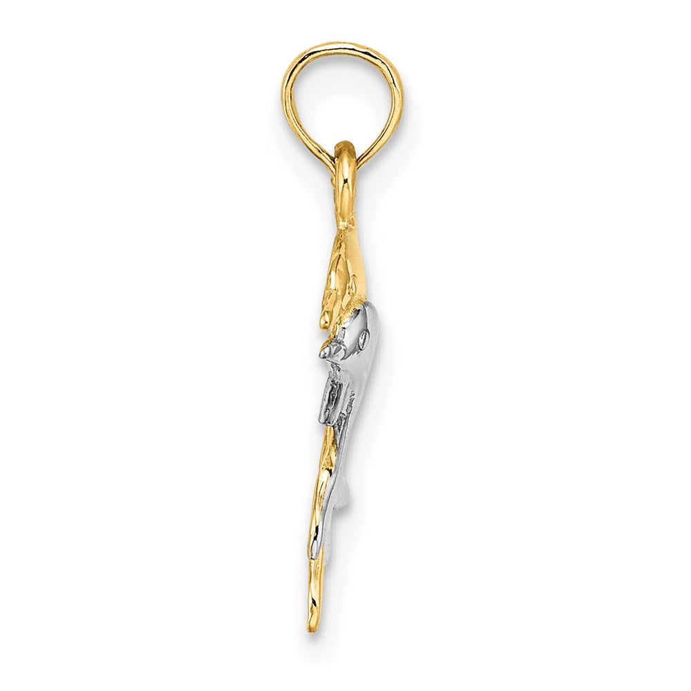 14K Yellow & Rhodium W/ 2-D Polished Dolphins Charm