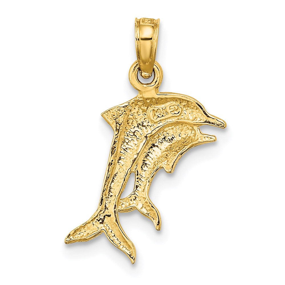 14K Yellow & Rhodium W/ 2-D Polished Dolphins Charm