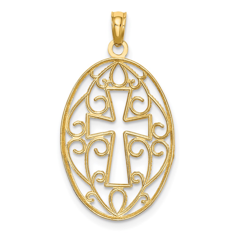 14K Yellow & Rhodium W/Rhodium Beaded Filigree Cross Charm