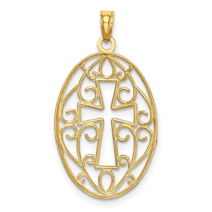 14K Yellow & Rhodium W/Rhodium Beaded Filigree Cross Charm