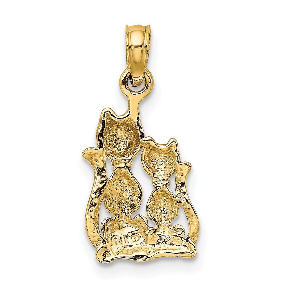 14K Yellow & Rhodium W/ Polished Cat And Kitten Charm