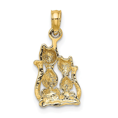 14K Yellow & Rhodium W/ Polished Cat And Kitten Charm