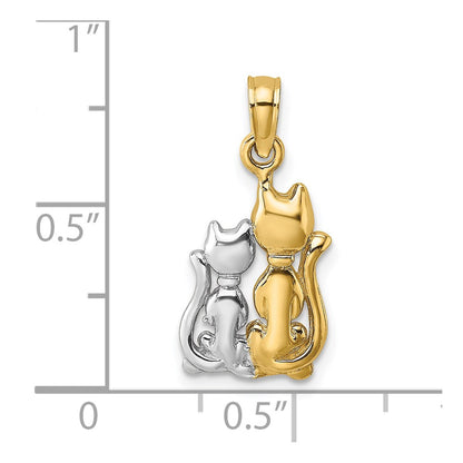 14K Yellow & Rhodium W/ Polished Cat And Kitten Charm