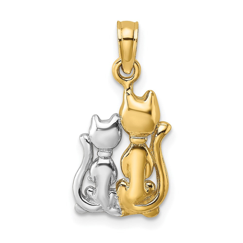 14K Yellow & Rhodium W/ Polished Cat And Kitten Charm