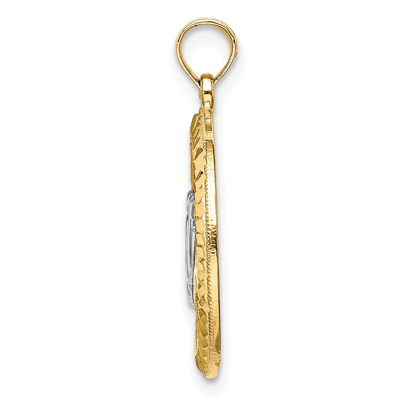 14K Yellow & Rhodium Diamond-Cut W/Rhodium Heart And Arrow Charm