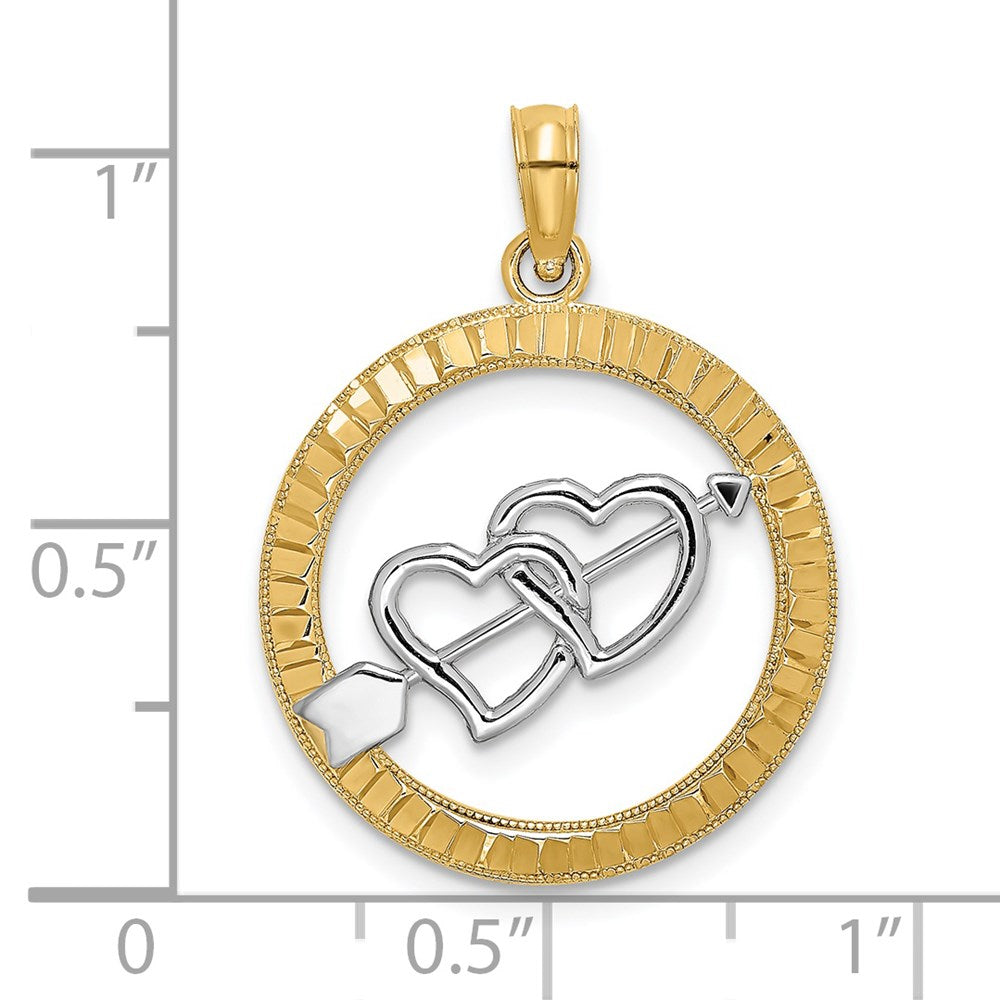 14K Yellow & Rhodium Diamond-Cut W/Rhodium Heart And Arrow Charm