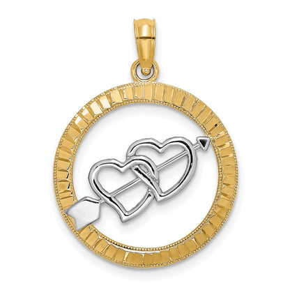 14K Yellow & Rhodium Diamond-Cut W/Rhodium Heart And Arrow Charm