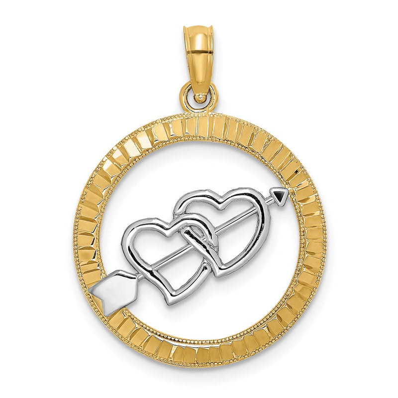 14K Yellow & Rhodium Diamond-Cut W/Rhodium Heart And Arrow Charm
