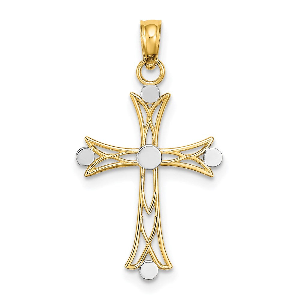 14K Yellow & Rhodium W/ Textured Cross Charm