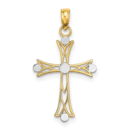 14K Yellow & Rhodium W/ Textured Cross Charm
