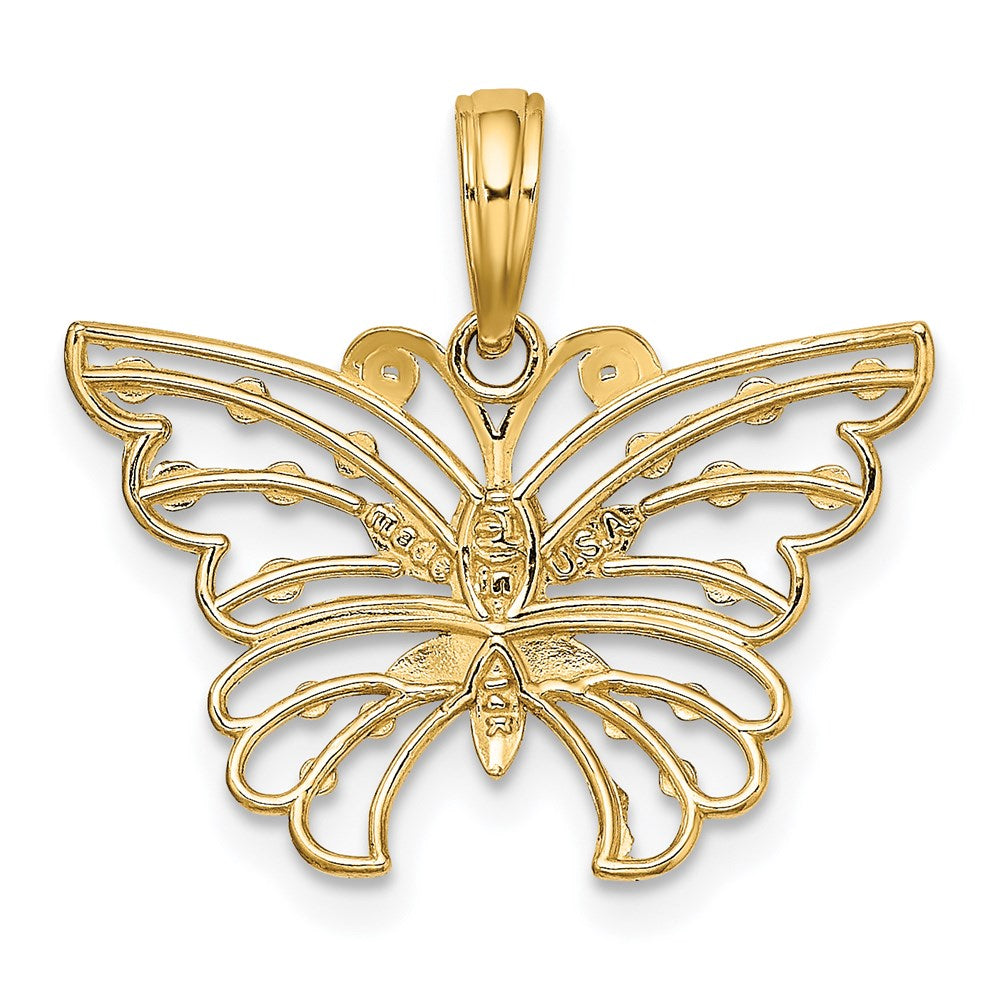 14K Yellow & Rhodium And Diamond-Cut Butterfly Charm