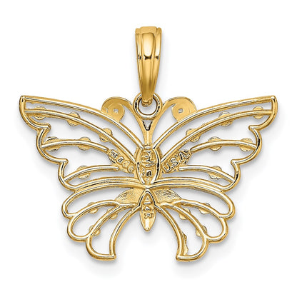 14K Yellow & Rhodium And Diamond-Cut Butterfly Charm