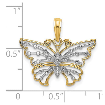 14K Yellow & Rhodium And Diamond-Cut Butterfly Charm