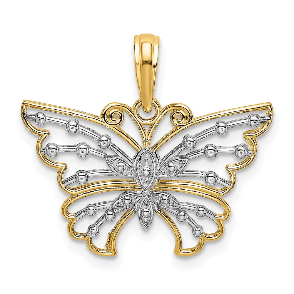 14K Yellow & Rhodium And Diamond-Cut Butterfly Charm