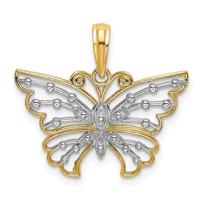 14K Yellow & Rhodium And Diamond-Cut Butterfly Charm