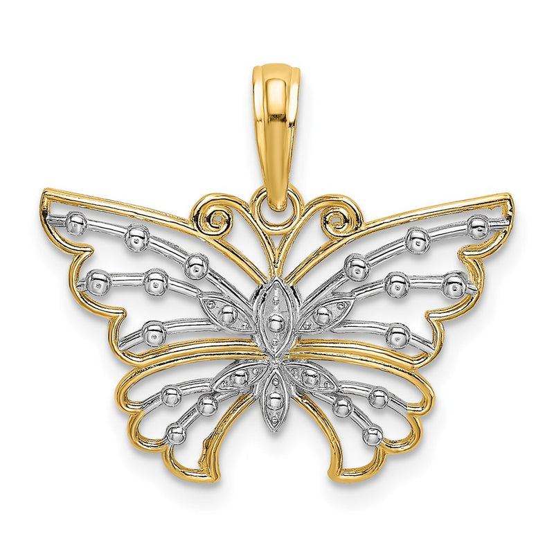 14K Yellow & Rhodium And Diamond-Cut Butterfly Charm