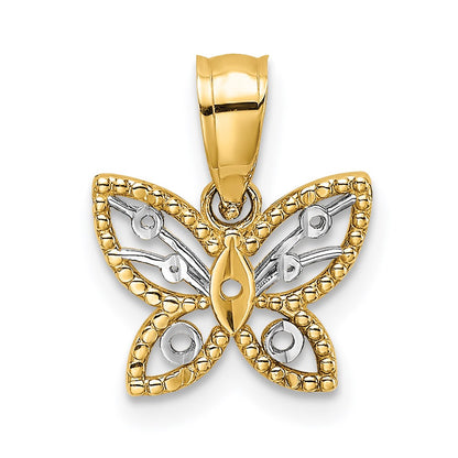 14K Yellow & Rhodium W/ Diamond-Cut Butterfly Charm