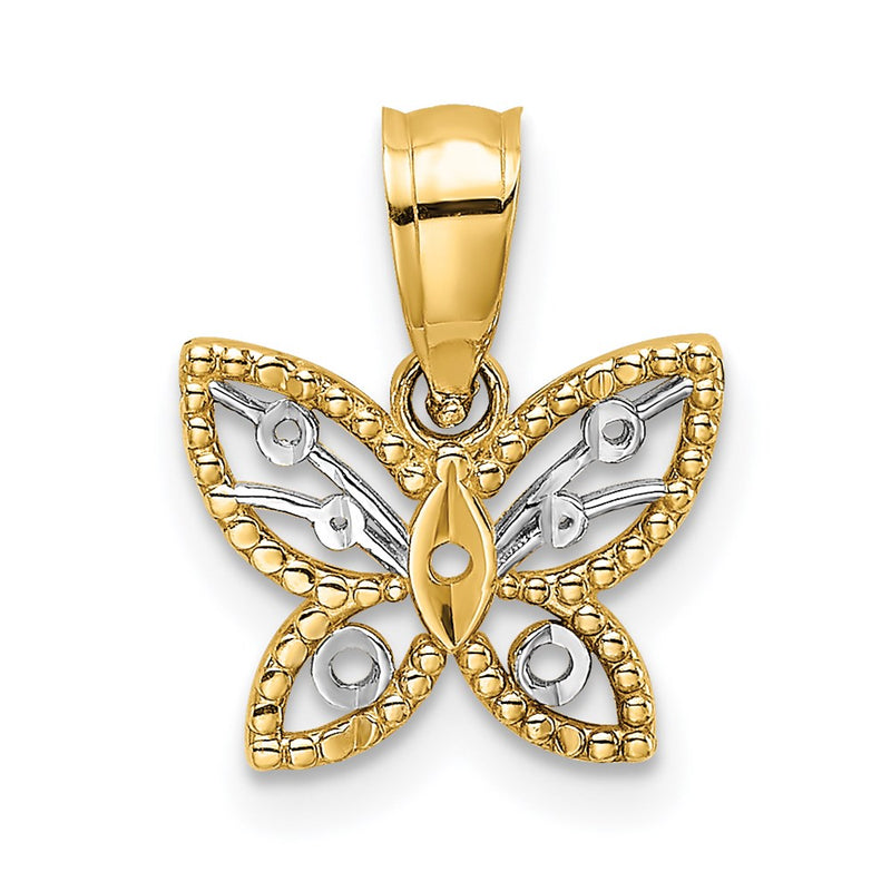14K Yellow & Rhodium W/ Diamond-Cut Butterfly Charm