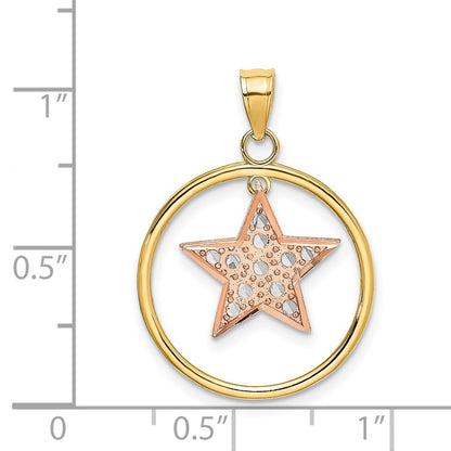 14K Two-Tone W/White Rhodium Star In Frame Moveable Charm