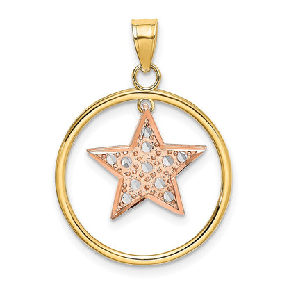 14K Two-Tone W/White Rhodium Star In Frame Moveable Charm