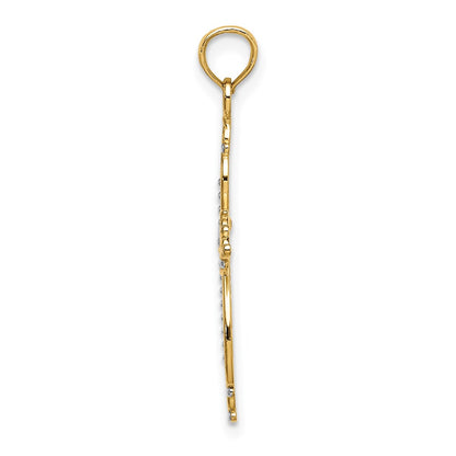 14K Yellow & Rhodium W/ Beaded Cross Charm