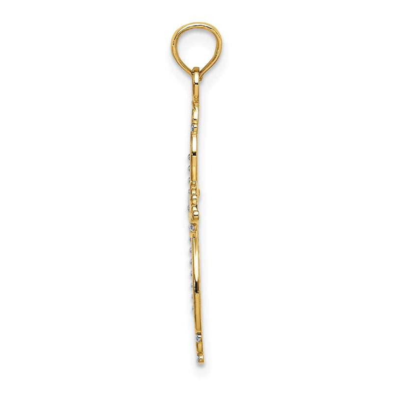14K Yellow & Rhodium W/ Beaded Cross Charm