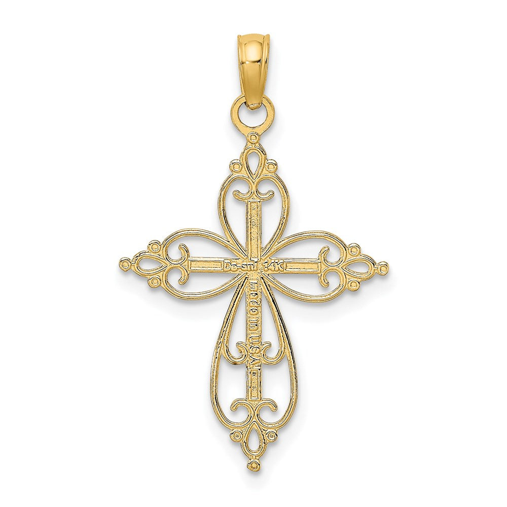 14K Yellow & Rhodium W/ Beaded Cross Charm