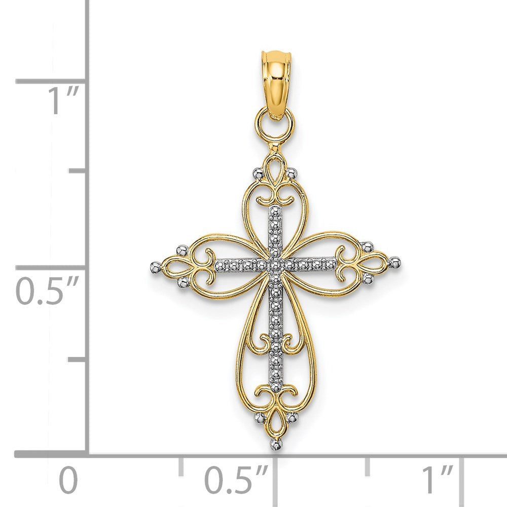 14K Yellow & Rhodium W/ Beaded Cross Charm