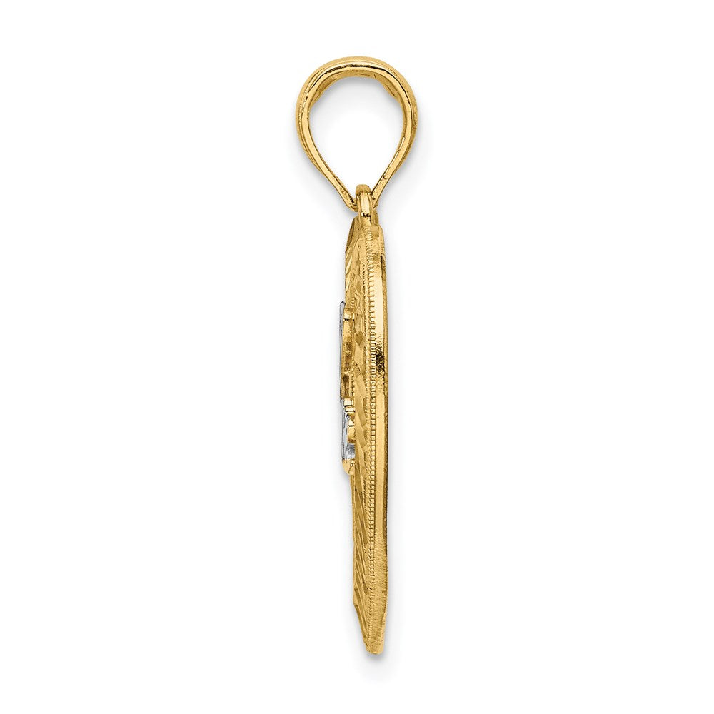 14K Yellow & Rhodium And Diamond-Cut Love Heart Pendant