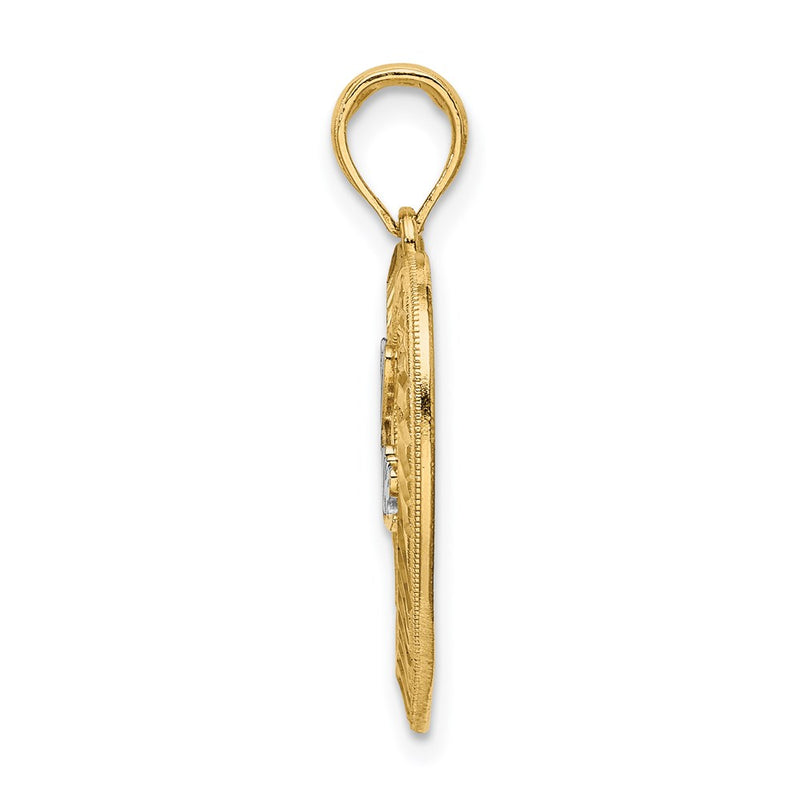 14K Yellow & Rhodium And Diamond-Cut Love Heart Pendant