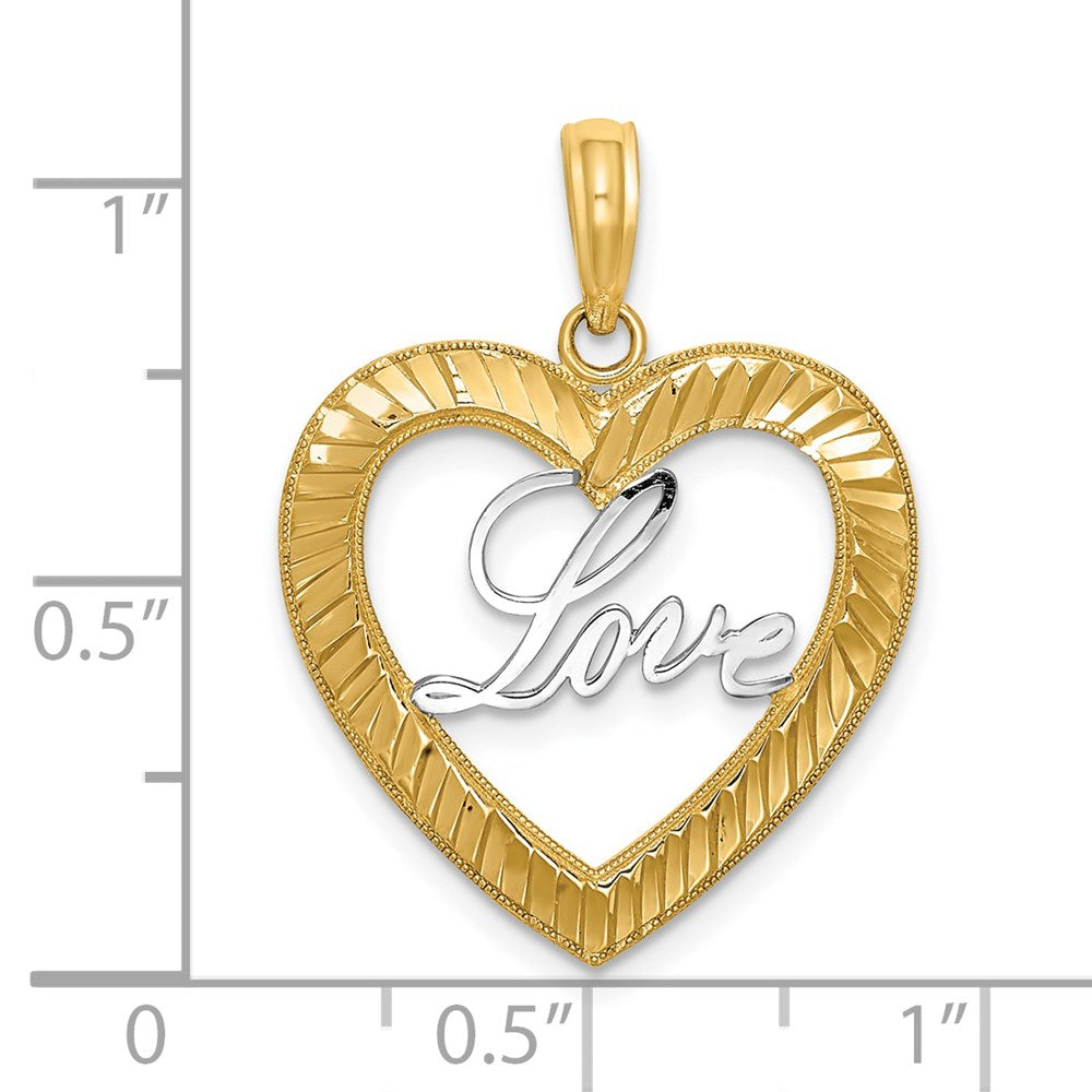 14K Yellow & Rhodium And Diamond-Cut Love Heart Pendant